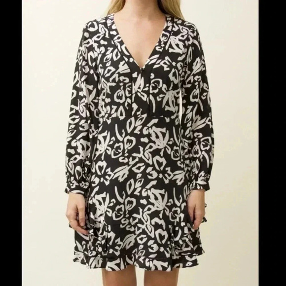 Tanya Taylor Sadie black white silk printed mini dress
